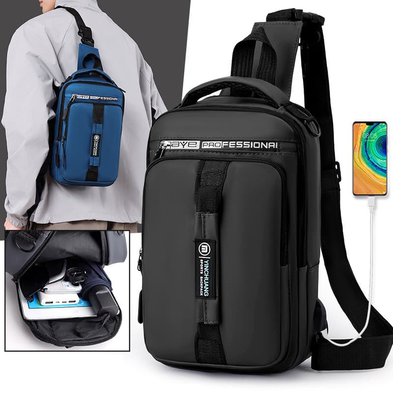 Bolsa De Peito Casual Crossbody Masculina em Nylon Impermeável e Reforçado, Mochilas Simples De Ombro Único