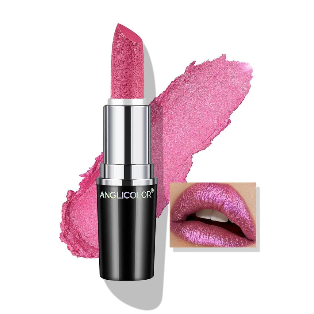 Batom Anglicolor Rosa Profundo Cintilante, Acabamento Brilhante com Efeito Diamante, Fórmula Cremosa Hidratante, Não Peg