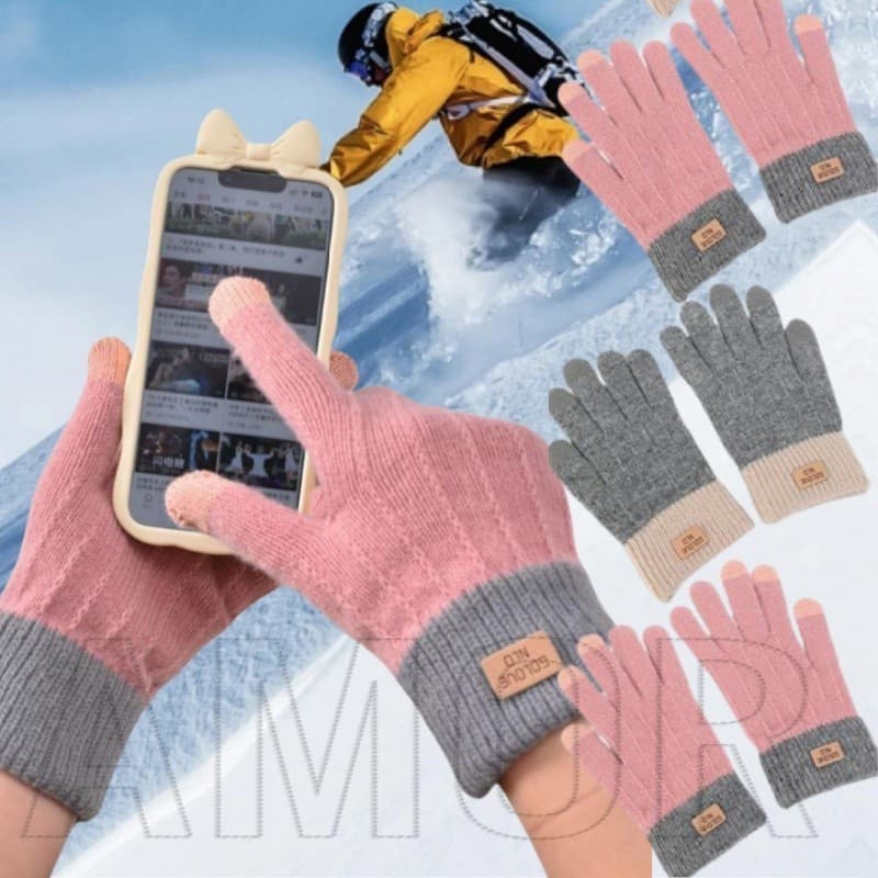 Luva De Malha De Dedo Inteiro – Luvas De Lã De Pelúcia Condução Ao Ar Livre De Inverno , Esqui Grosso Quente , À Prova D