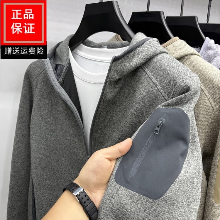Homens ao ar livre com capuz jaqueta de lã outono inverno malha Cardigan moletom gola jaqueta à prova de vento forro