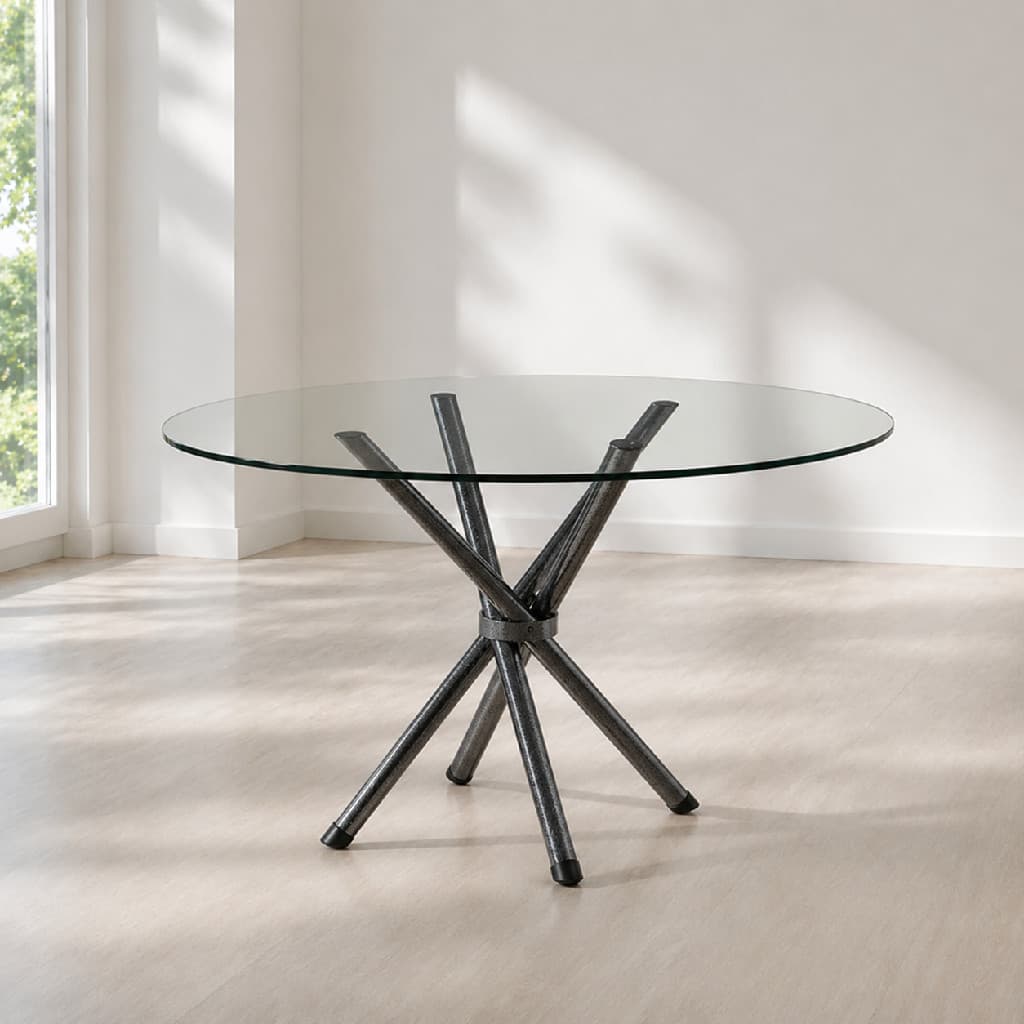 Mesa Em Vidro Temperado Transparente 80cm Redondo Base Metal