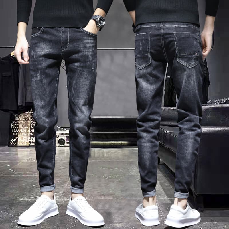 Calças de brim estiramento masculinas primavera fino-ajuste pés pequenos Street Wear 2026 novo estilo versão coreana na