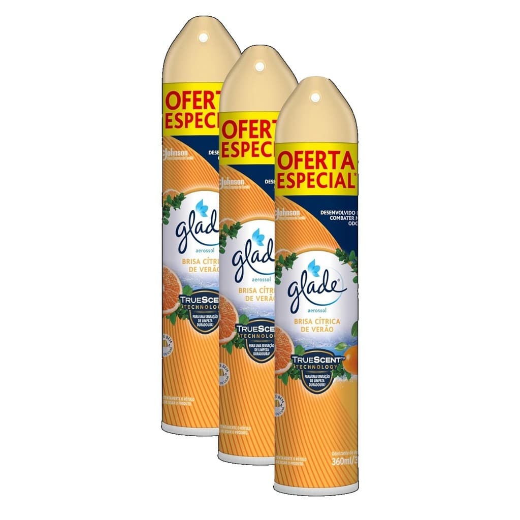 kit 3 Glade Aromatizador de Ambiente Odorizador de Ambiente Brisa Cítrica de Verão Aerosol 360ml