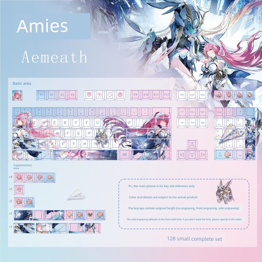Emis tema bidimensional Mingchao pbt teclado mecânico de sublimação de cinco lados Keycap translúcido gravação lateral O