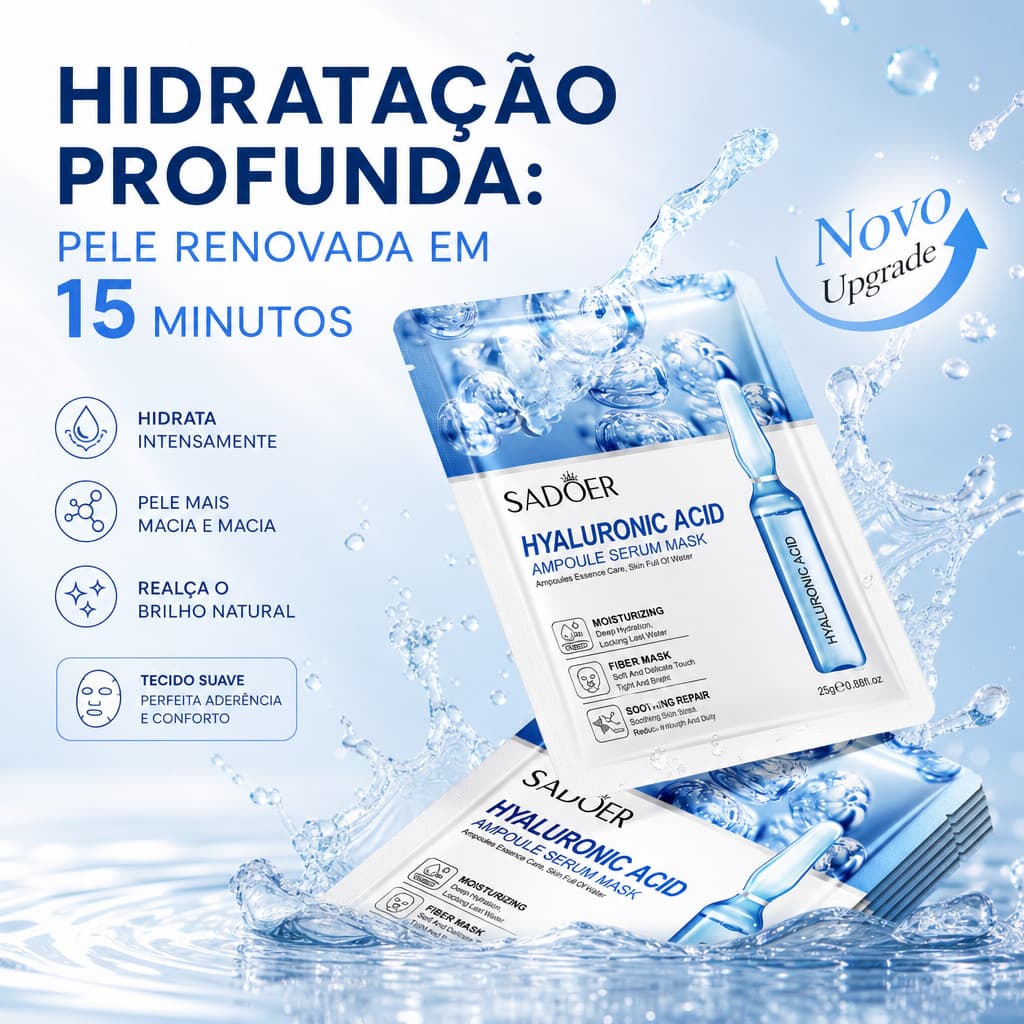 Máscara Facial Ácido Hialurônico SADOER Serum Hidratação Profunda Skincare Coreano 25g - Original