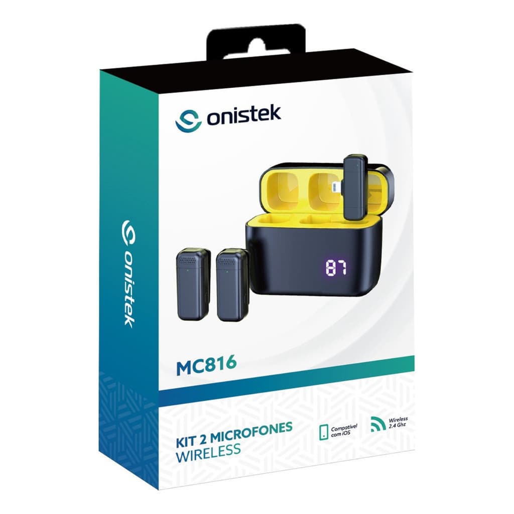 Microfone De Lapela Duplo Sem Fio com Case Para Lightning Ios IPHONES