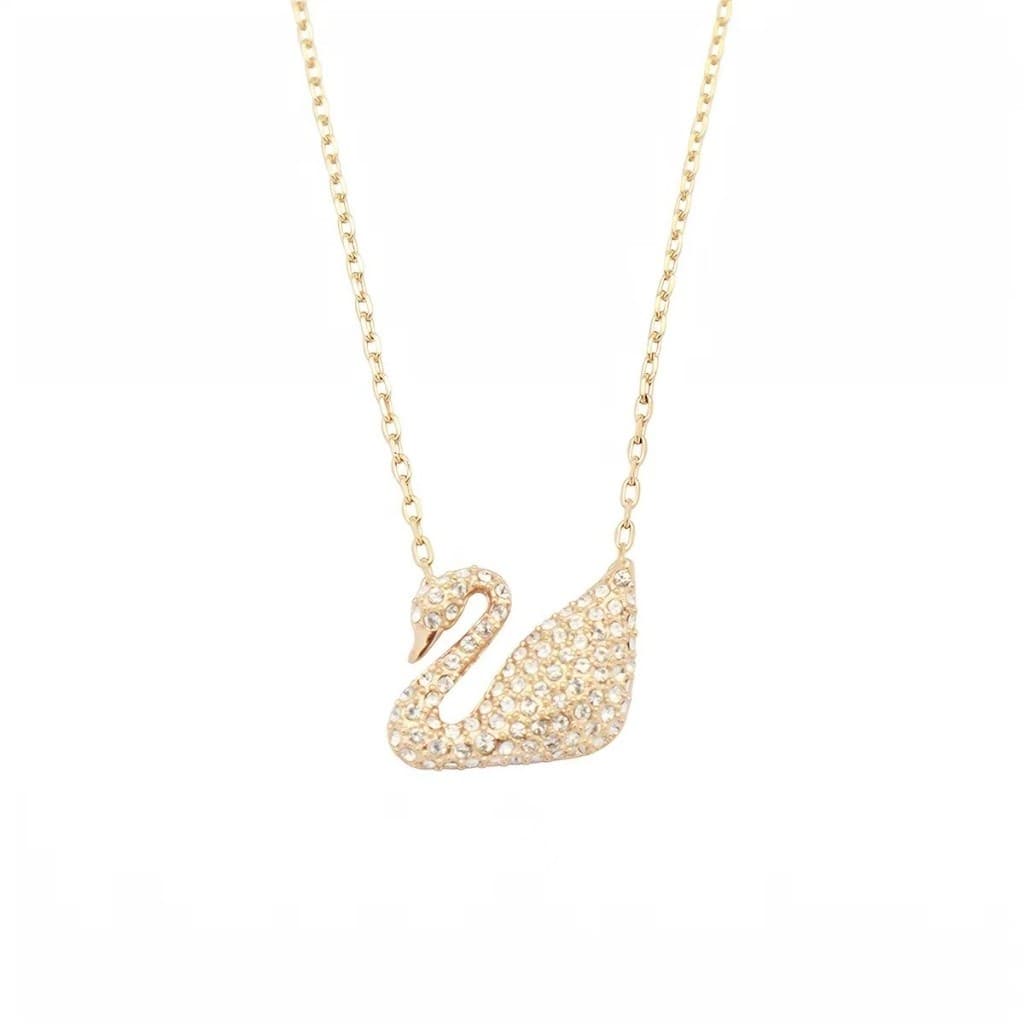 Colar Cisne Dourado Estilo Ins com Cristais Brilhantes Aço Inoxidável Anti-alérgico Tendência Moderna Feminina