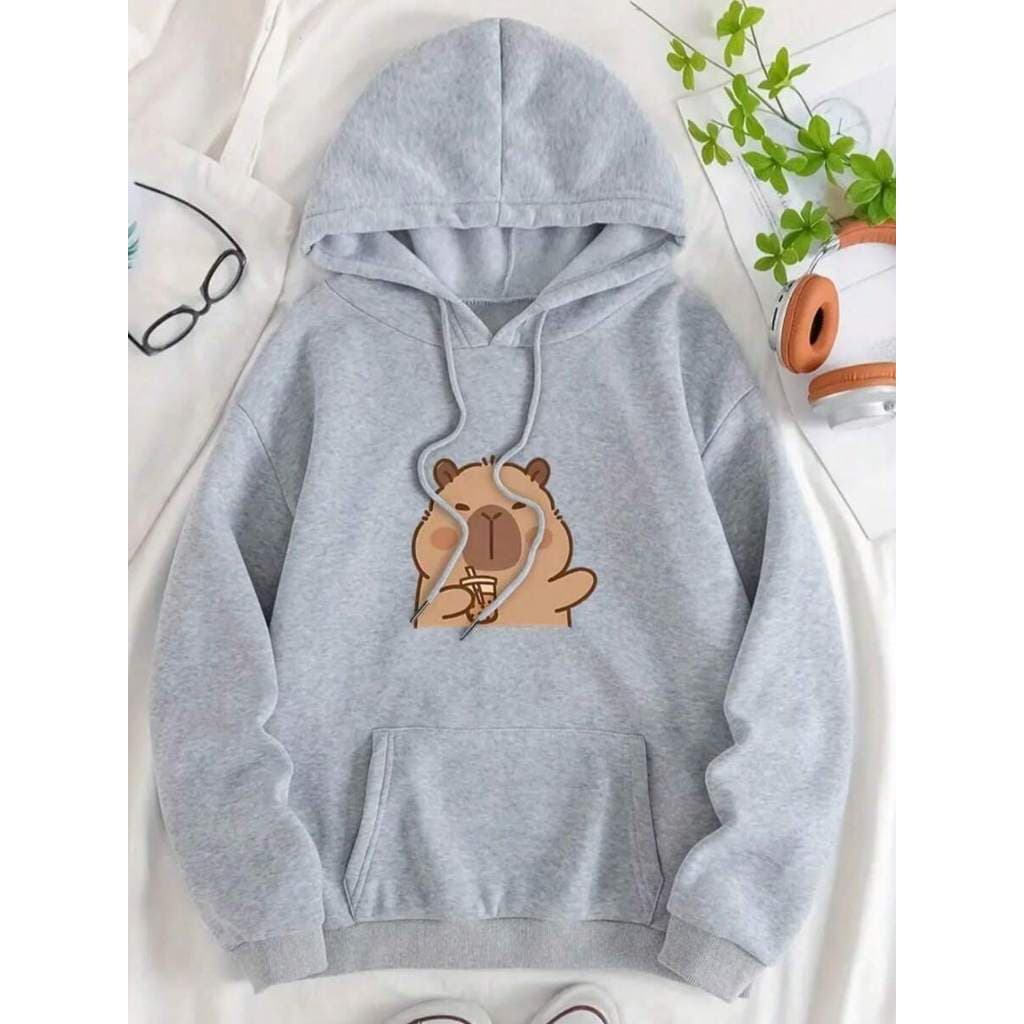 Moletom Feminino Estampado Capivara Fofa Blusa Confortavél de Algodão Outono Inverno