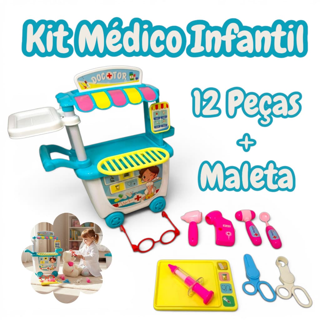 Kit Médica Enfermeira Infantil Completo Maleta Brinquedo Educativo Consultório com Acessórios