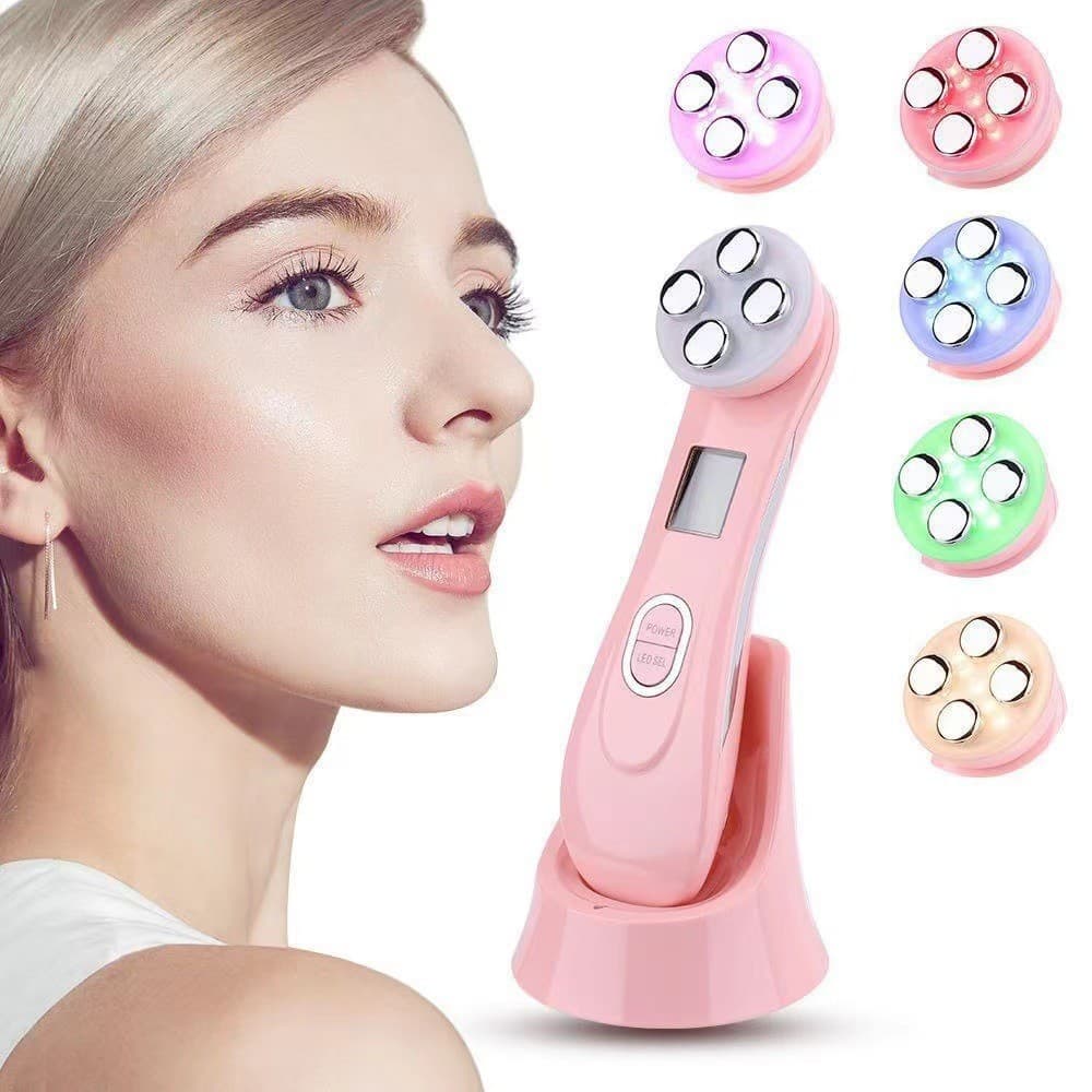 Aparelho de Beleza RF Rádio Frequência Microcorrente EMS 6 Luzes LED Rejuvenescedor Facial Portátil Recarregável Type-C