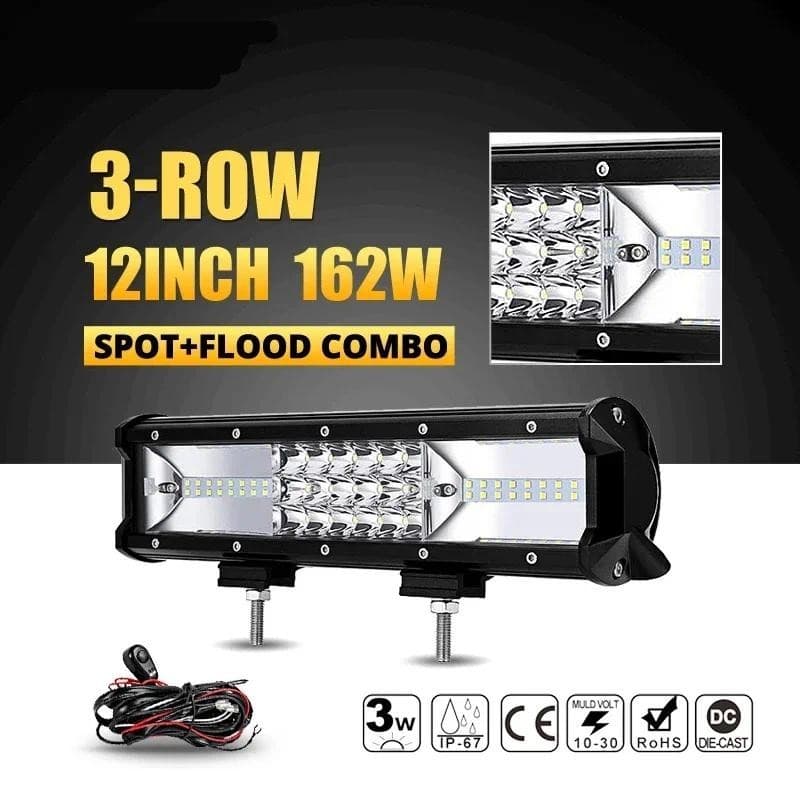 Barra De Luz Led De 12 Polegadas , Combinação De Feixe Offroad , 3 Fileiras , 162W , De Trabalho , Corrida Diurna , Lâmp