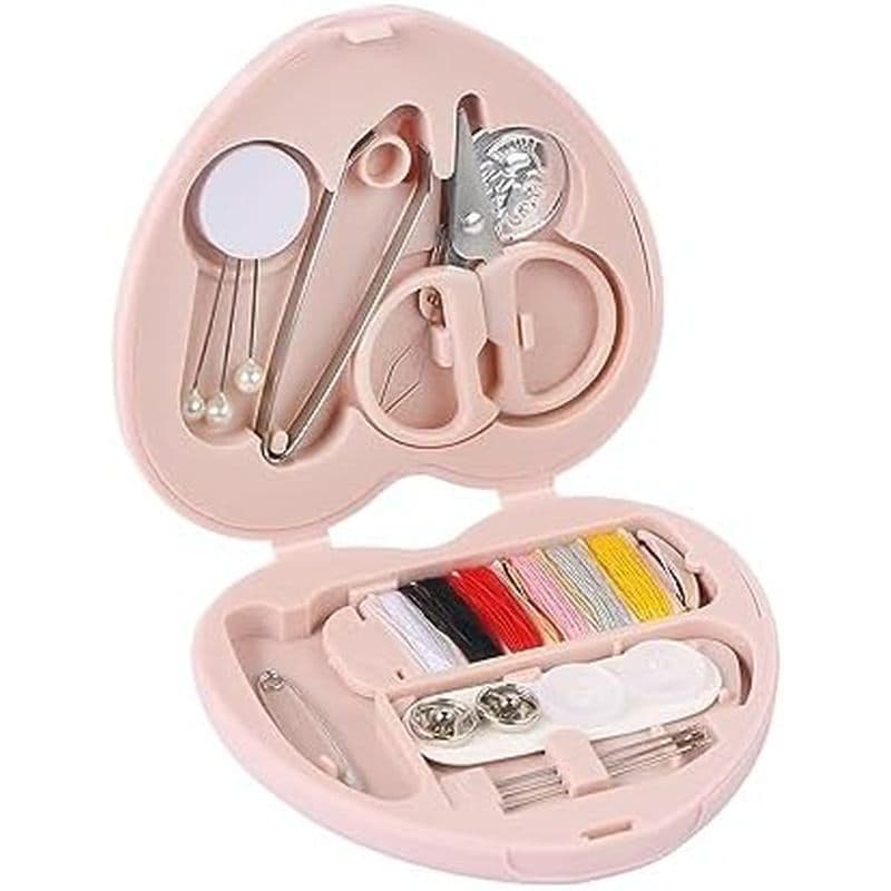 Agulhas De Mão Para Reparo De Coração , Com Tesoura De Viagem De Caixa Rosa , Linhas Portáteis , Kit De Costura Em Forma