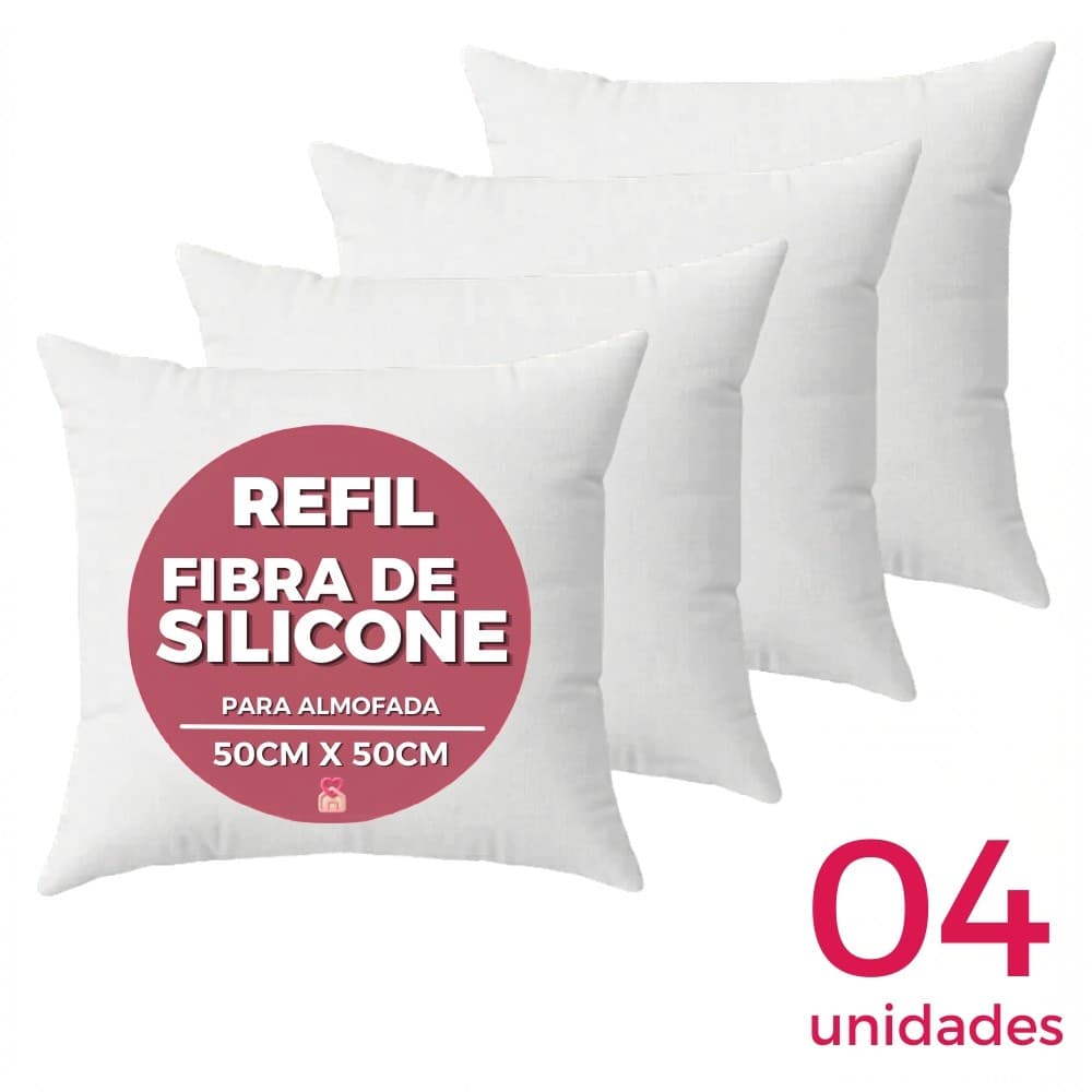 Kit com 4 Refil Enchimentos para Almofadas 50x50cm Fibra de Silicone Extra Macio