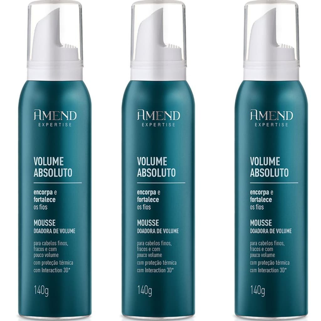 Kit 3 Unidades Mousse Volume Absoluto Encorpa e Doadora de Volume 140g Amend