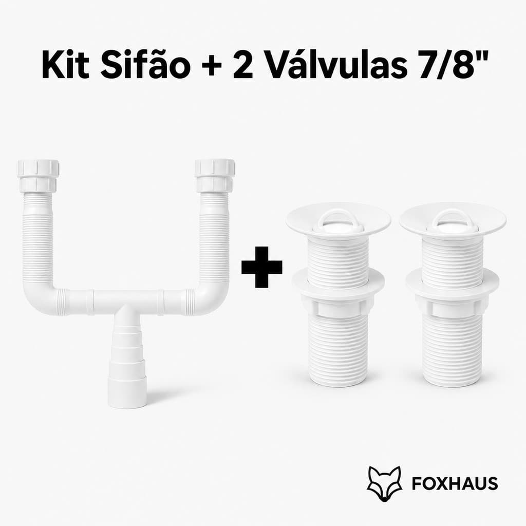 Kit Sifão Duplo + 2 Válvulas Pia Lavatório Tanque 7/8" Branco