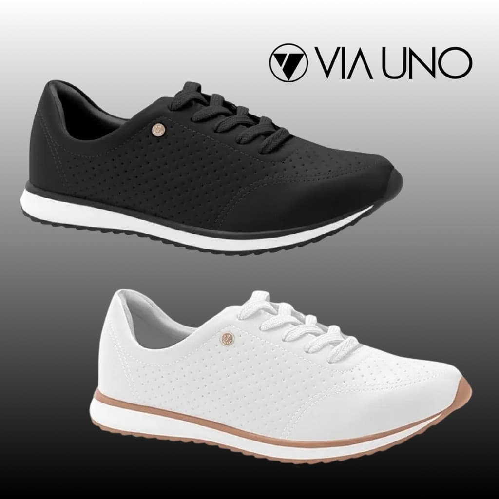 Tênis Via Uno Feminino Original Retro Confortável Cadarço Moda