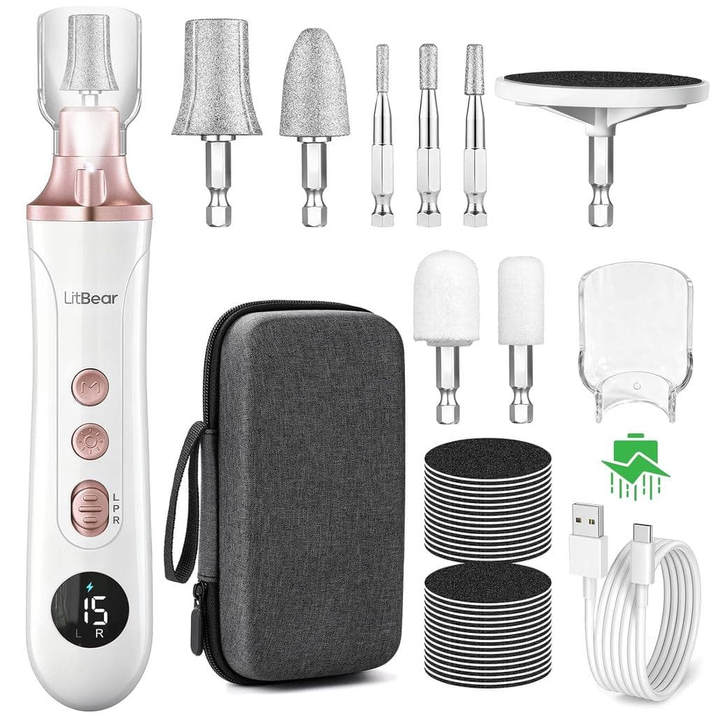 Conjunto de Lixas Elétricas para Unhas Litbear, Lixadeira de Unhas Profissional com 15 Velocidades para Unhas Grossas, F