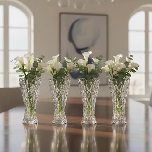 Kit 4 Vasos De Cristal Decorativo 14cm Flores Solitário Transparente Lisa