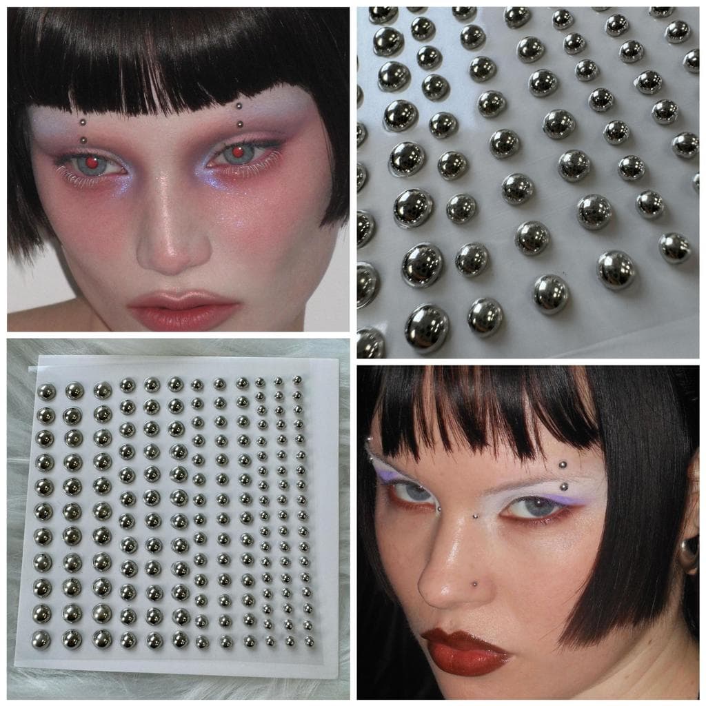 Vem com adesivo falso sobrancelha studs nariz studs lábio orelha studs prata-banhado semicírculo Metal Flash