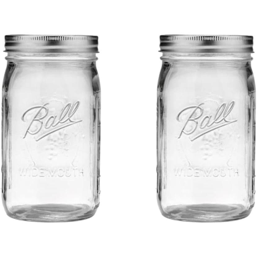 Pote Ball Quart (32oz) com Tampa Prateada, Boca Larga, Conjunto de 2 RF9Y