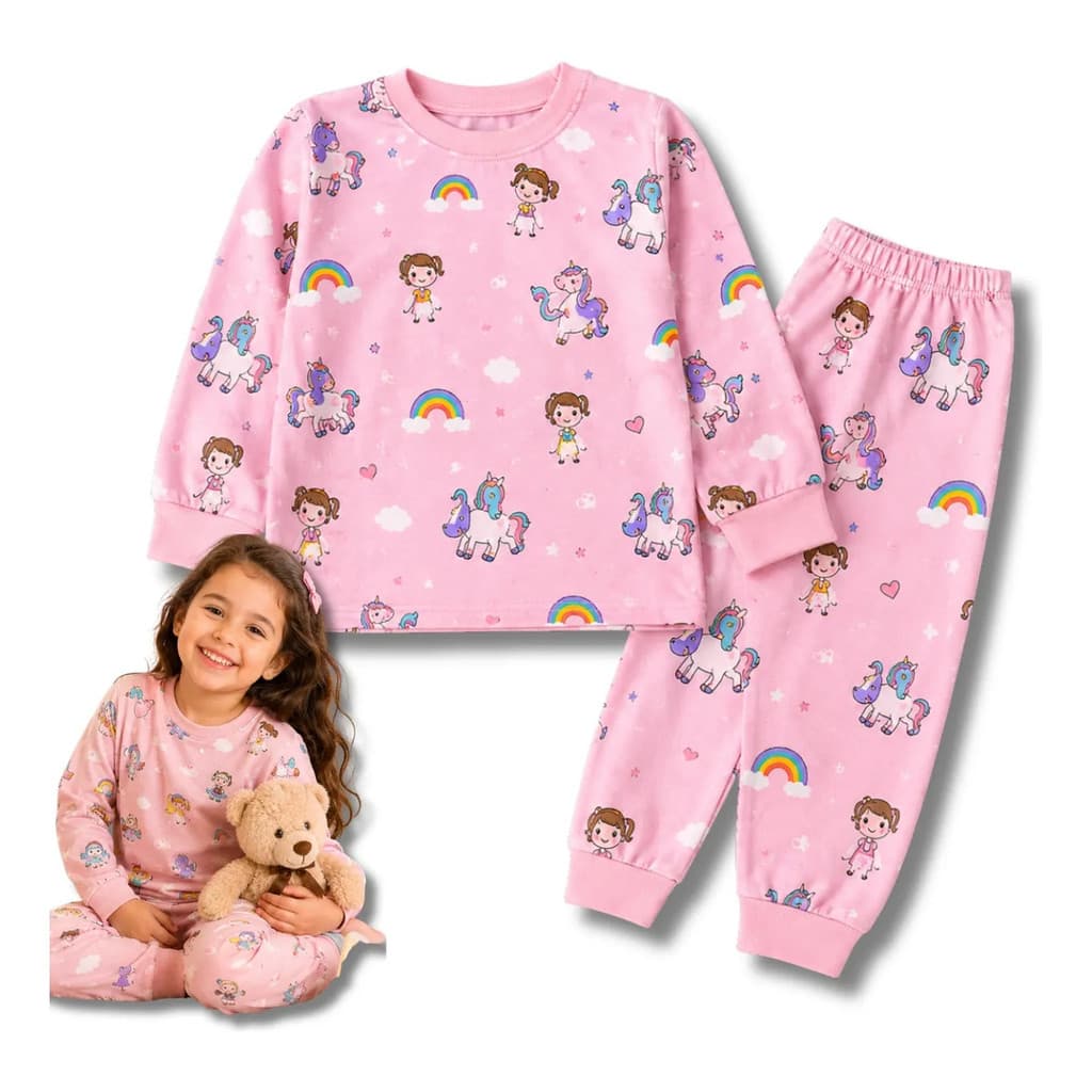 Kit Pijama Infantil Menina Longo Inverno Tecido Flanelado