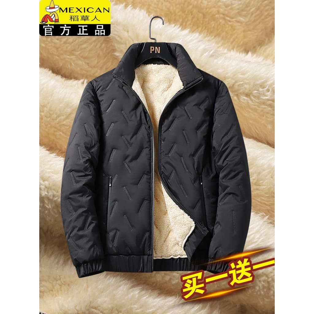 Espantalho inverno novo estilo cordeiro velo acolchoado jaqueta masculina engrossado quente jaqueta masculina gola alta