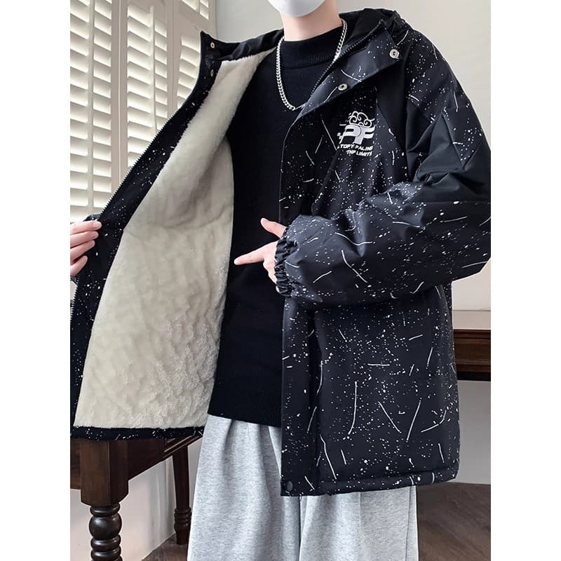 Forro de lã engrossado jaqueta acolchoada de algodão masculina inverno na moda versão coreana com capuz jaqueta acolchoa