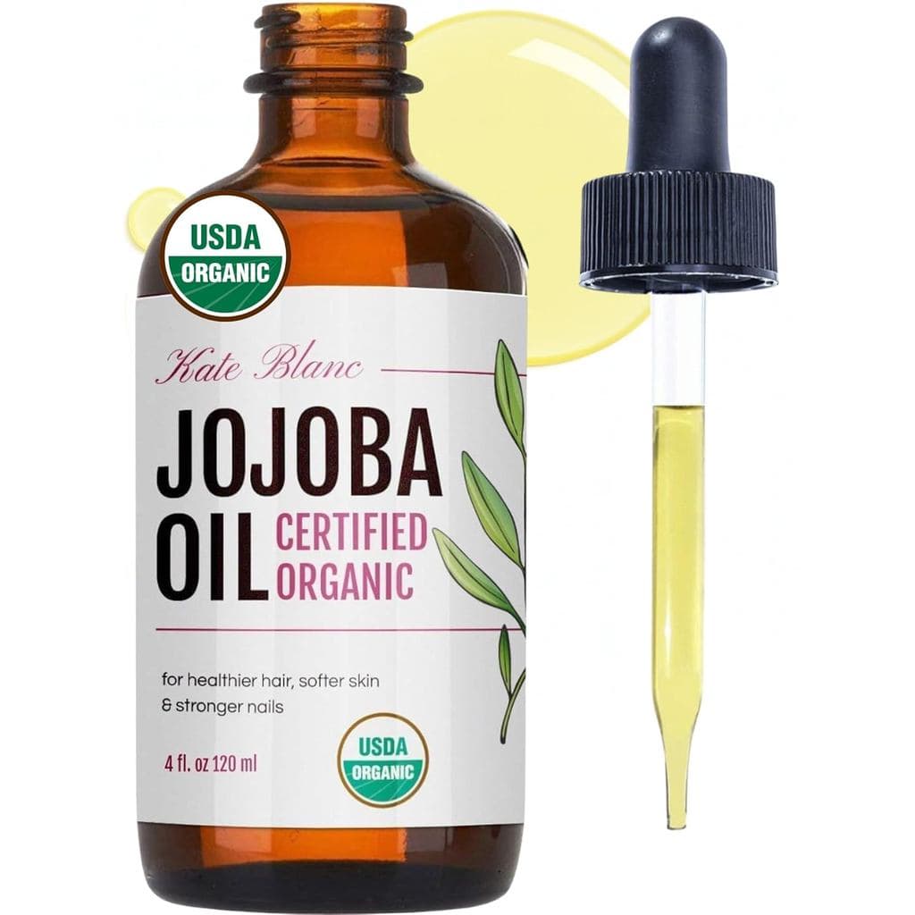 Óleo de Jojoba Orgânico da Kate Blanc Cosmetics para Cabelo, Pele, Rosto e Unhas (4oz) - Certificado pelo USDA, 100% Pur