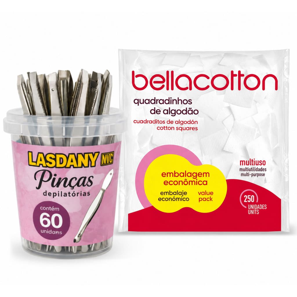 Kit Sobrancelha Pinça Depilatória + Algodão Bellacotton 250un