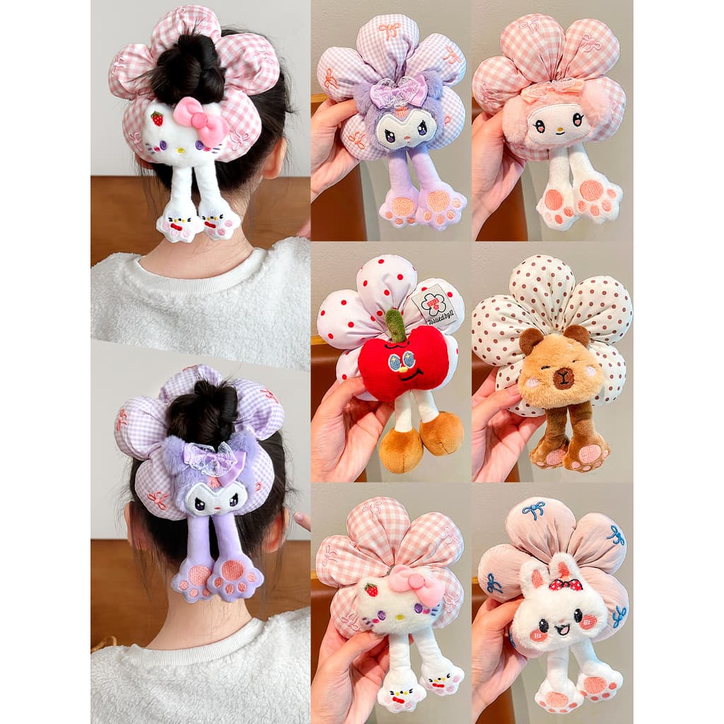 Kuromi bunda flor Scrunchy laço de cabelo meninas bonito bola cabeça flor menina gravata cabeça de cabelo corda acessóri