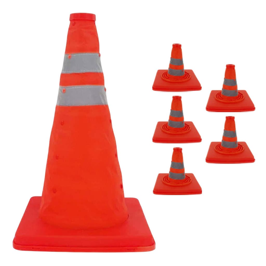 Cone Transito Retratil  Kit 5 Uni Portatil Sinalizaçao Dobravel Obra Balizador Segurança Estrada Rodovia Rua