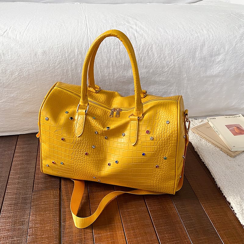 Bolsa de viagem portátil para meninas, grande capacidade, doce, legal, padrão de crocodilo americano, diamante colorido,