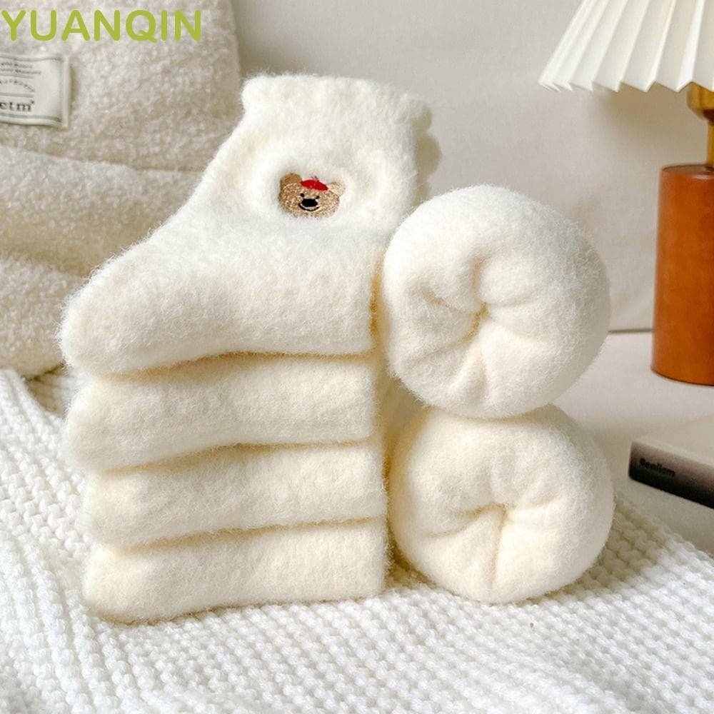 YUANQINZT 5 Pares De Meias De Pele De Vison , Chão De Pelúcia De Urso De Cachorro , Meia Quente De Inverno Com Bordado D