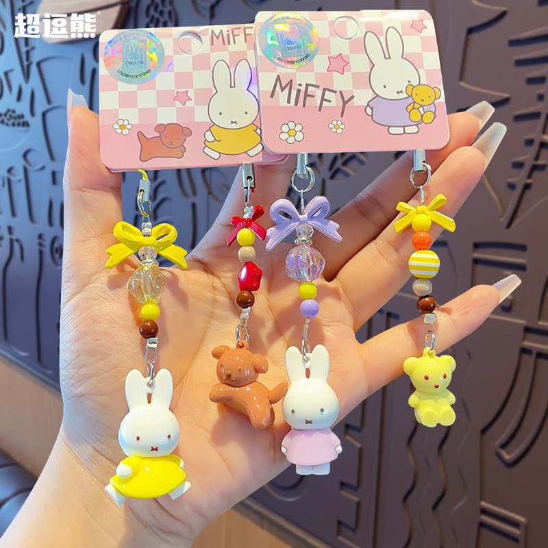 [Estoque pronto] Genuíno miffy miffy coelho par chaveiro pingente bonito corrente do telefone móvel fone de ouvido saco
