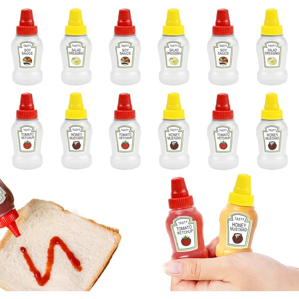 Fantasyon 12 Peças Mini Garrafas de Ketchup para Acessórios de Caixa Bento, Garrafas de Condimento de 25ml, Recipientes