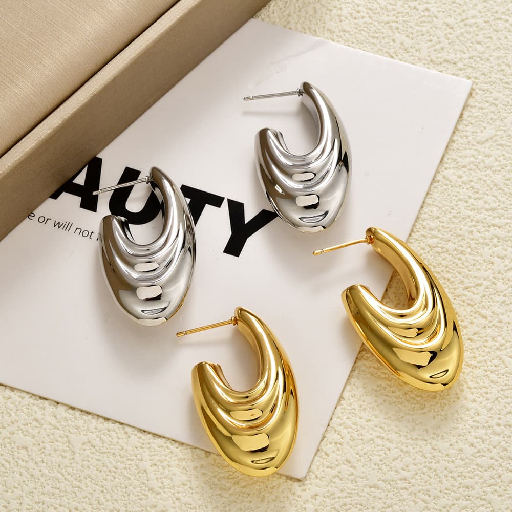 kit brinco aço inoxidável cartelas de brincos feminino ❉Cross-Border europeu americano INS estilo oco plissado gancho br