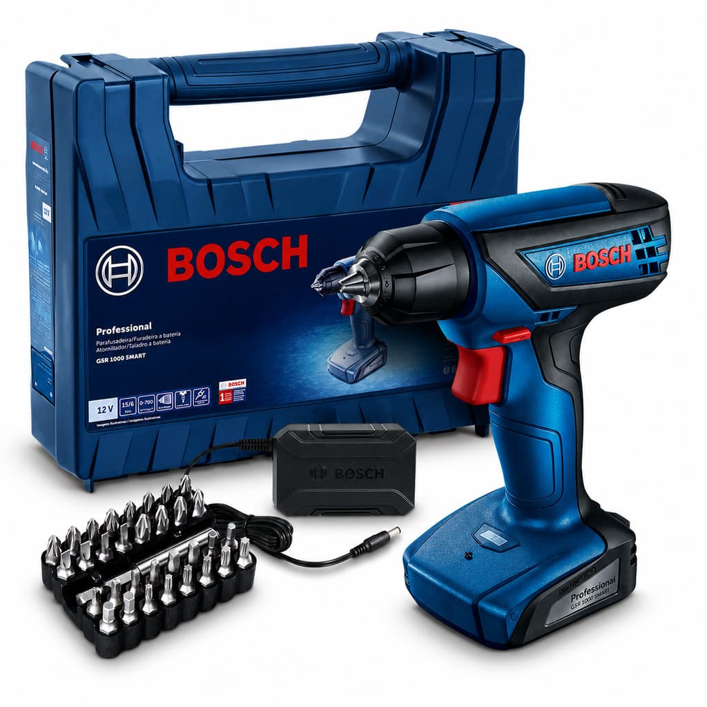 Parafusadeira GSR 1000 Smart Bosch 12V Bivolt Furadeira com 33 Bits Acessórios
