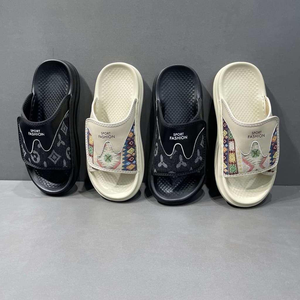 Novos sapatos de praia masculinos ao ar livre juventude nicho impresso chinelos de sola grossa leve Velcro sapatos casua