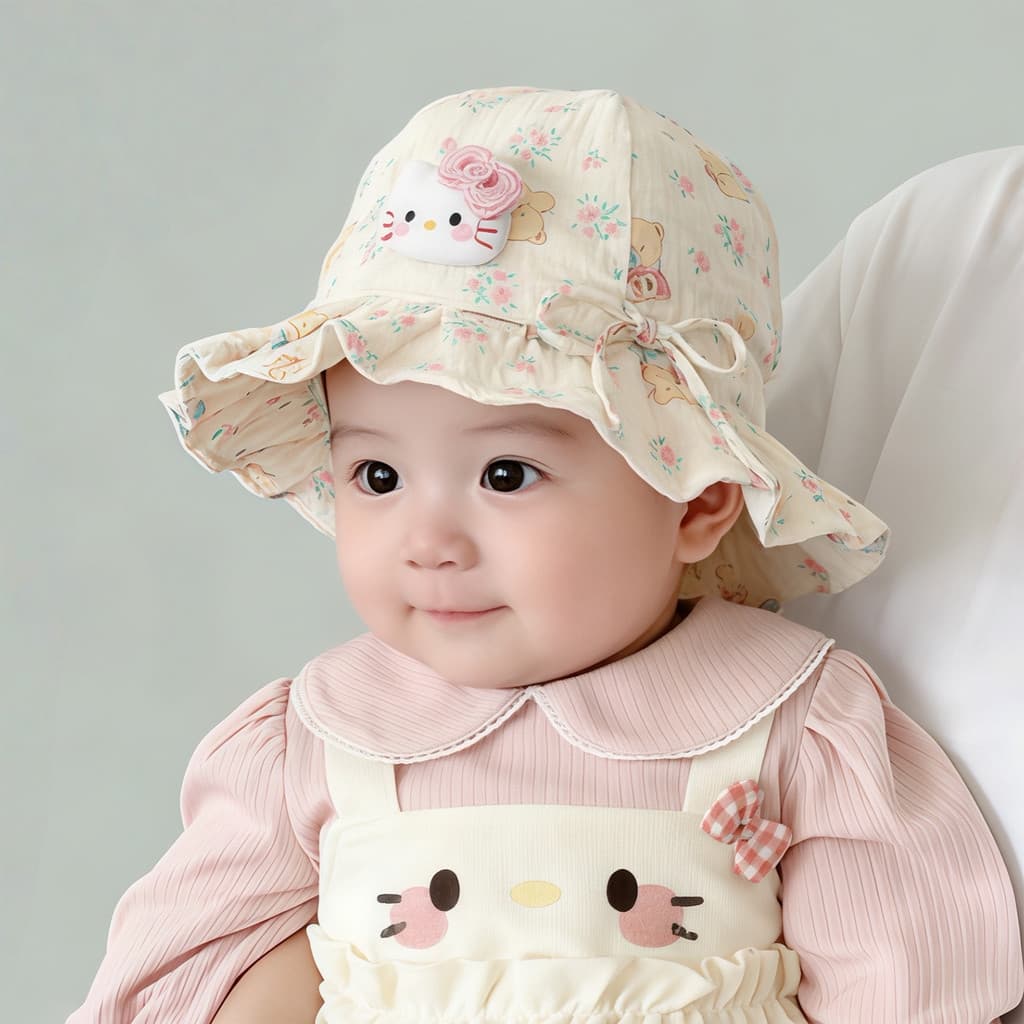 Chapéu infantil primavera outono estilo fino guarda-sol algodão puro ajustável princesa balde chapéu feminino bebê peque