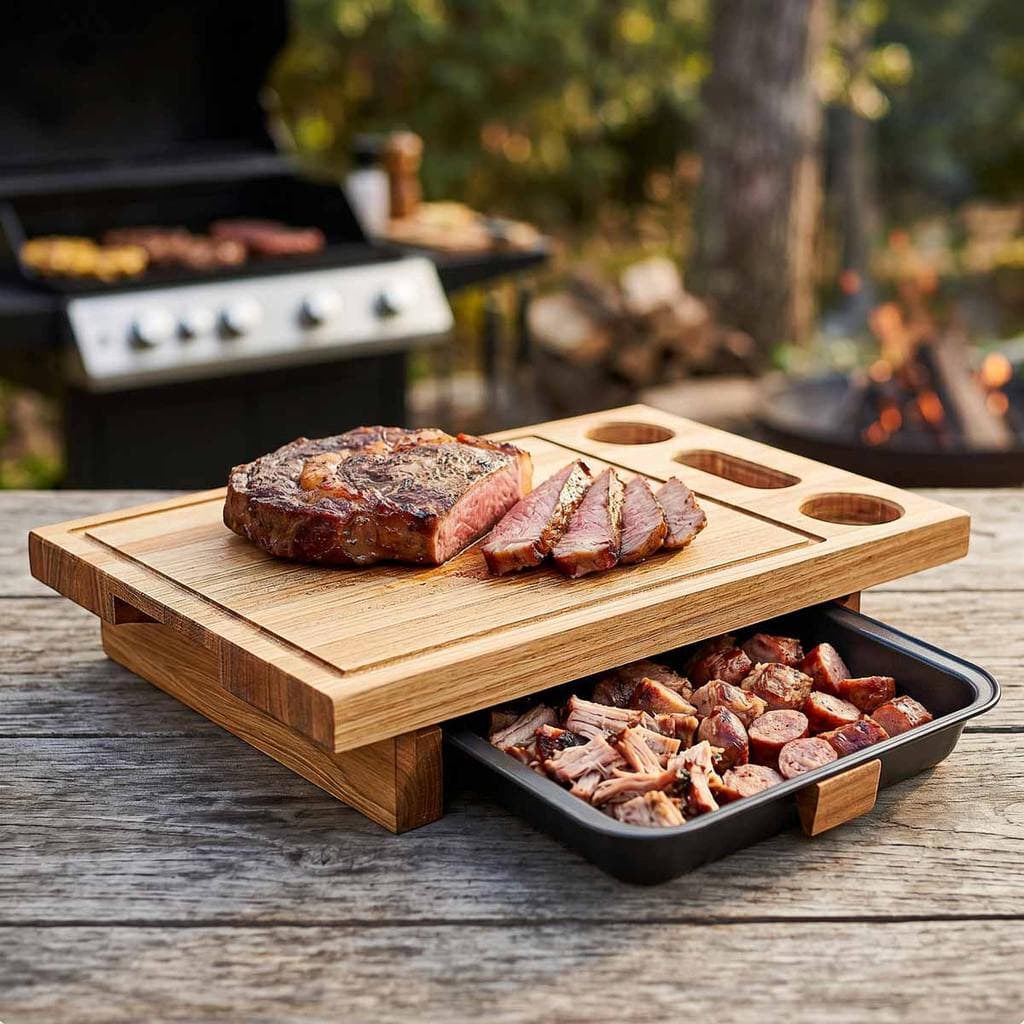 Tabua de Madeira Para Churrasco Madeira Eucalipto Resistente 50cm Com Bandeja Removivel