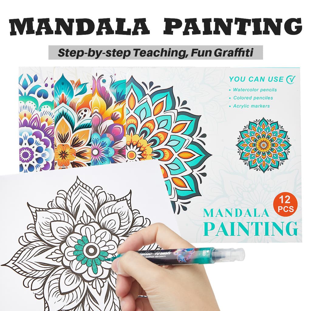 Livro de Colorir Mandala Colorido para Adultos, DIY Doodle para Alívio do Estresse, Livro de Colorir e Desenhar para Cri