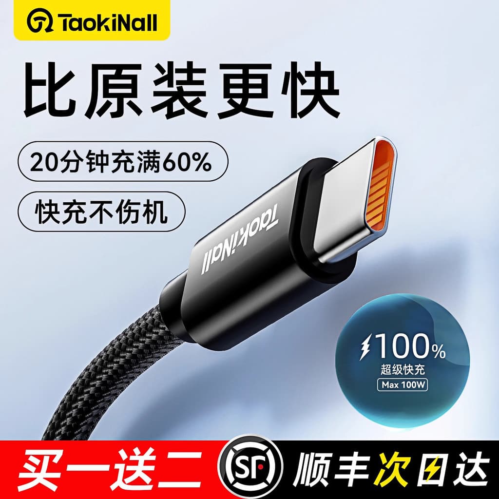 Taowantong Aplicável Huawei Cabo de dados trançado de carga rápida Glory 100w Super Flash Charge typec Cabo de carregame