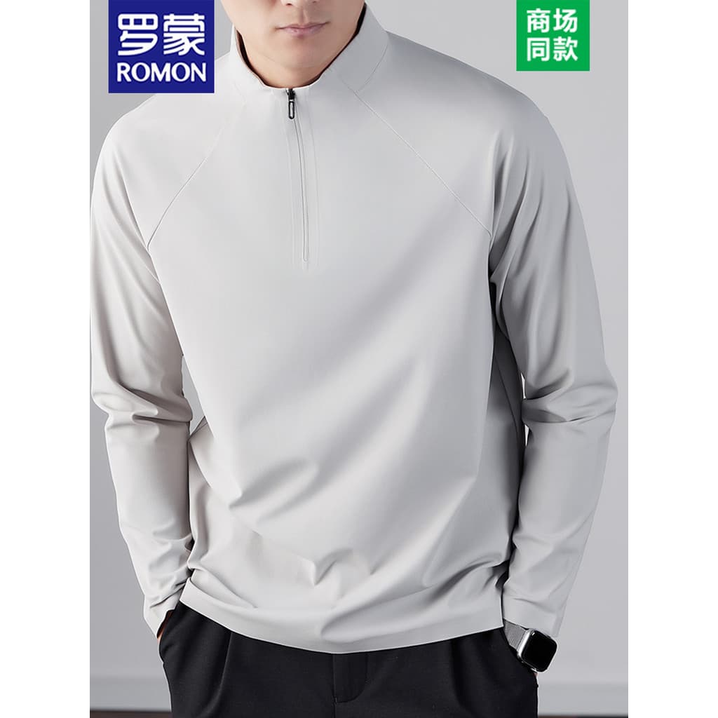 Lomon 2026 primavera outono novo estilo de manga comprida gola alta zíper camiseta masculina respirável luz estilo luxo