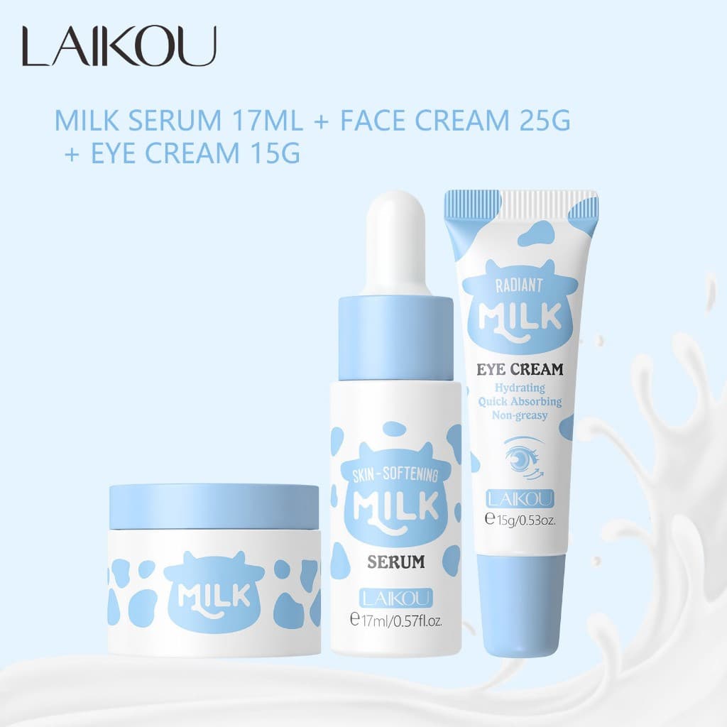 Conjunto de Cuidados com a Pele LAIKOU Milk Silky Brightening 3 peças (Sérum 17ml + Creme Facial 25g + Creme para os Olh