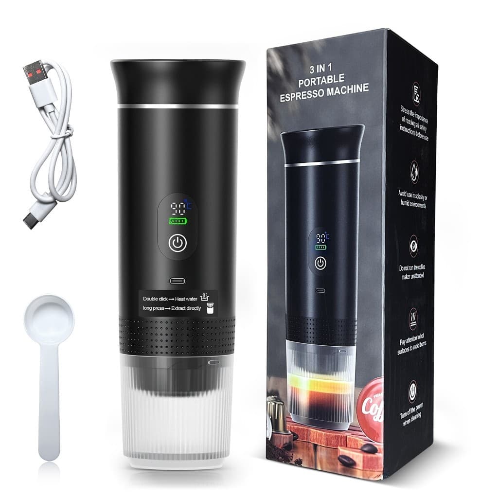 Máquina de Café Expresso Portátil 3 em 1 Elétrica Preta Cafeteira cápsulas ou Café Moído