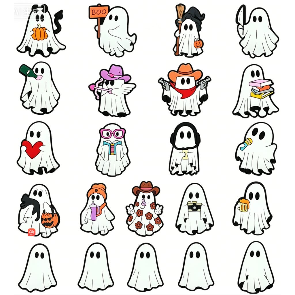Charme para Sapatos, Fantasma de Desenho Animado de Halloween, Acessórios DIY, Decoração de Sapato em PVC
