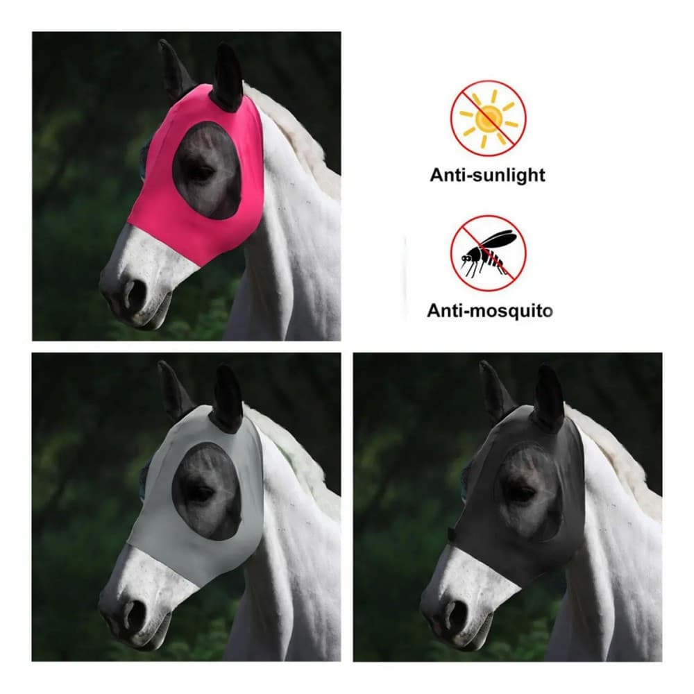 Máscara Anti Moscas para Cavalo – Proteção UV contra Sol – Ideal para Potro e Equinos Adultos
