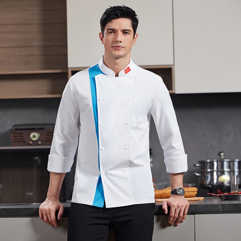 Outono inverno cor combinando manga comprida Chef macacão masculino churrasco ocidental restaurante cantina banquete com