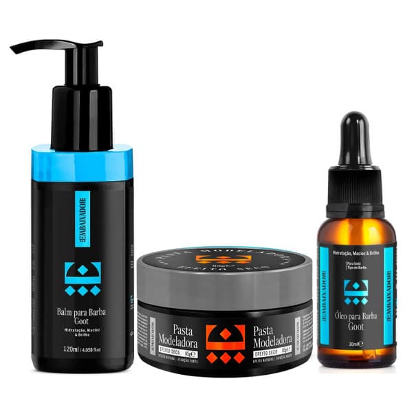 Kit Barba e Cabelo Masculino - Balm e Óleo para Barba Goot + Pasta Efeito Seco Embaixador