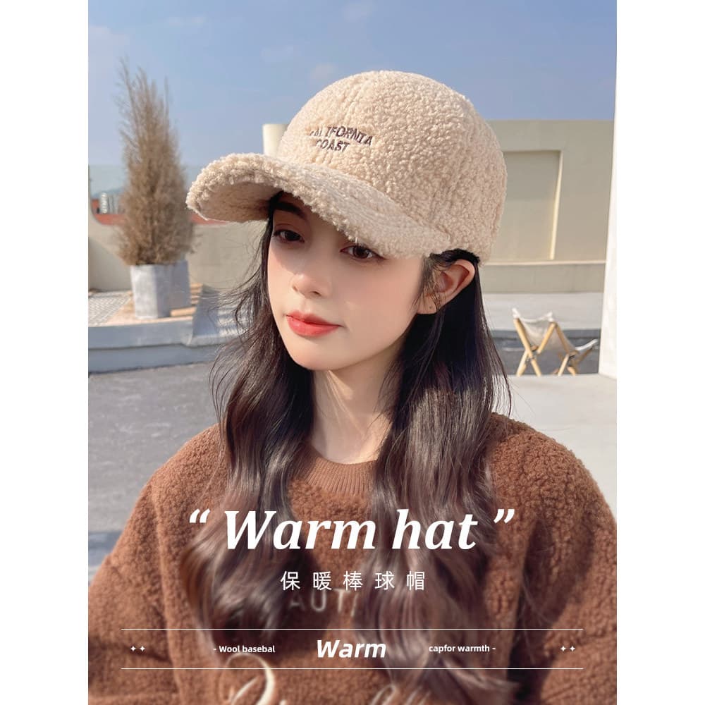 Novo chapéu de lã de cordeiro senhoras outono inverno moda All-Match boné de pelúcia engrossado chapéu de algodão quente